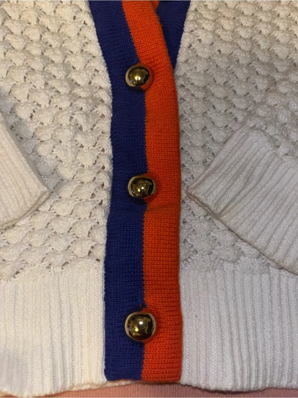 Janie and Jack White Textured Knit Cardigan with Blue & Orange Trim
